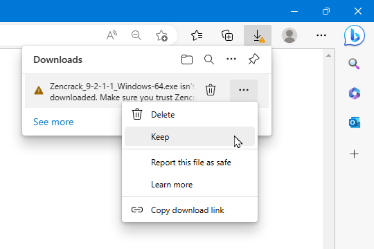 Download using Microsoft Edge - help screen 4