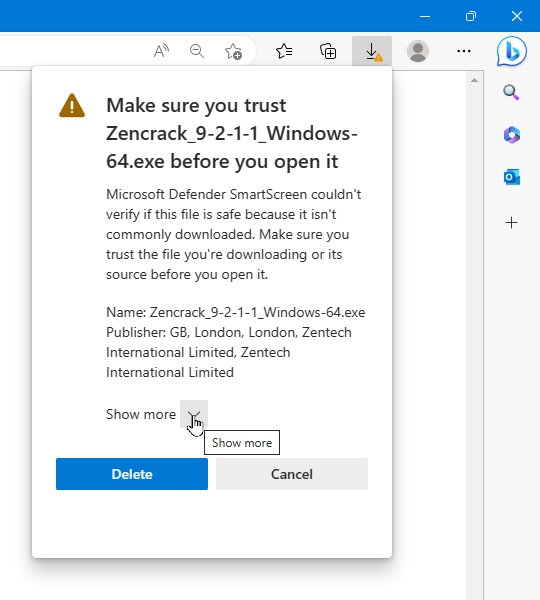 Download using Microsoft Edge - help screen 5