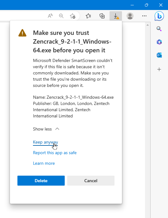 Download using Microsoft Edge - help screen 6