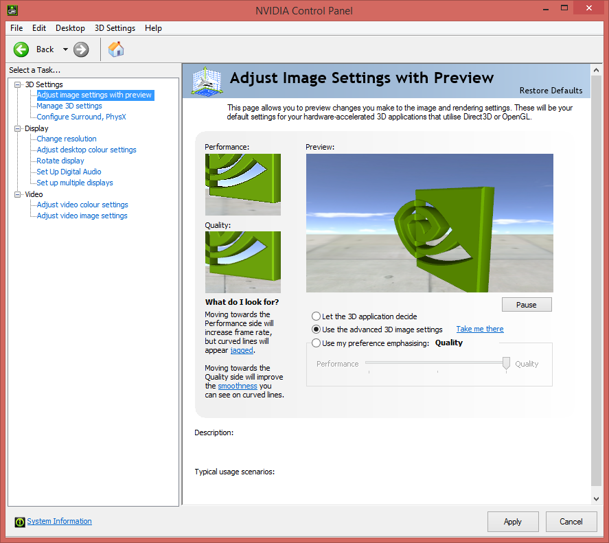 Adjust image settings with preview