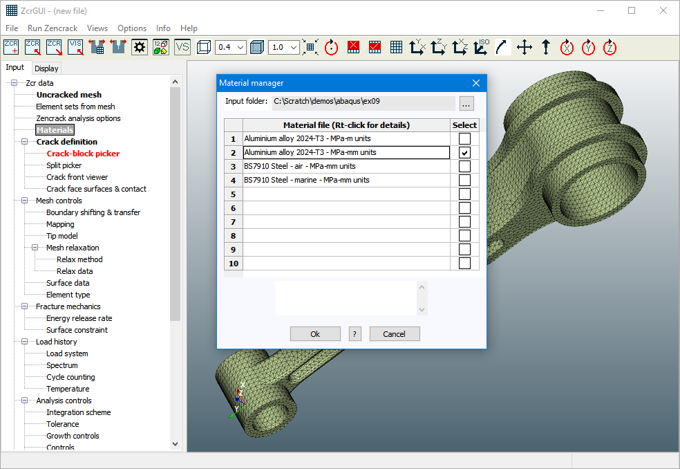 Import screen allowing import of existing material data