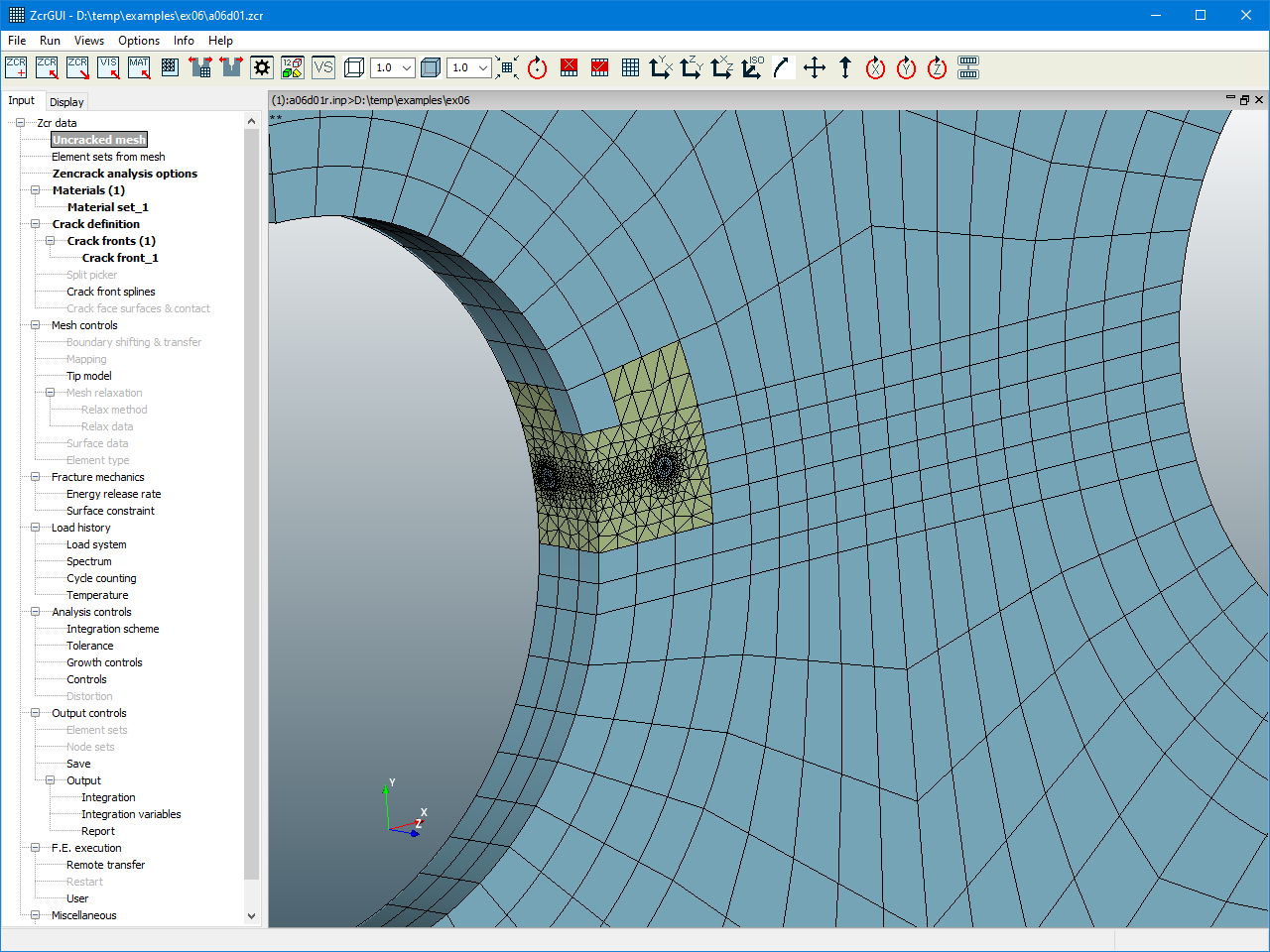 Completed mesh with elliptic crack
