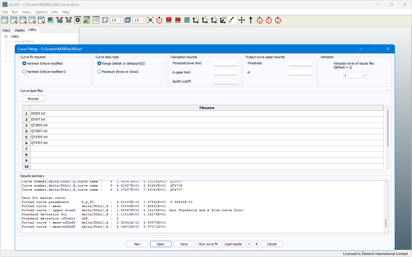 Example of curve fitting screen