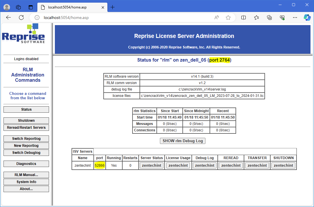 RLM web browser utility - Status page